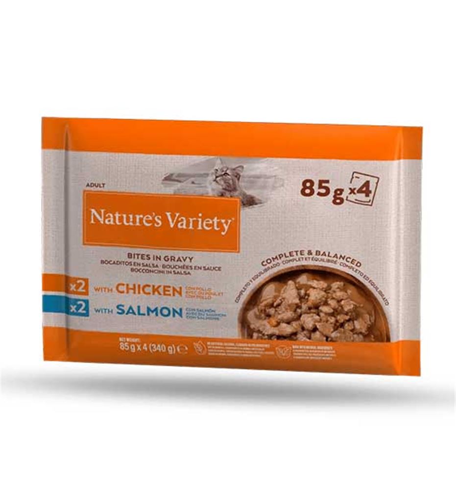 Nature's Variety Bocaditos Pollo o Salmón salsa para gatos