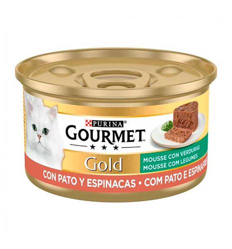 Purina Gourmet Gold Mousse de Pato y Espinacas lata para gatos