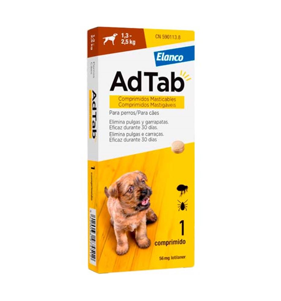 AdTab Comprimidos Masticables antiparasitarios para perros - 1.3-2.5kg