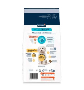 Advance Adult Sensitive Care Mini Salmón pienso para perros - Reverso