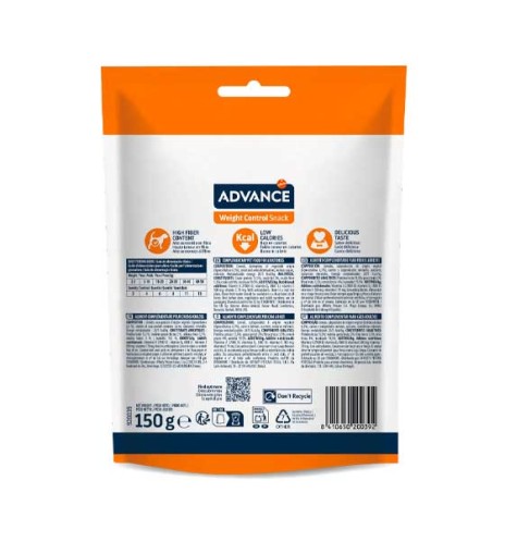 Advance Weight Control snack para perros - Reverso