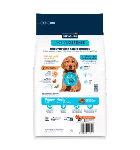 Advance Puppy Medium Pollo pienso para perros - Reverso