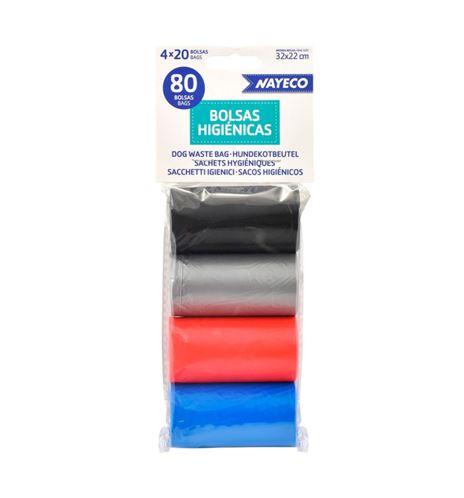 Nayeco bolsas higiénicas colores para perros - Pack 4 rollos